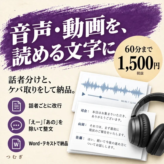 音声・動画の文字起こしの見本画像